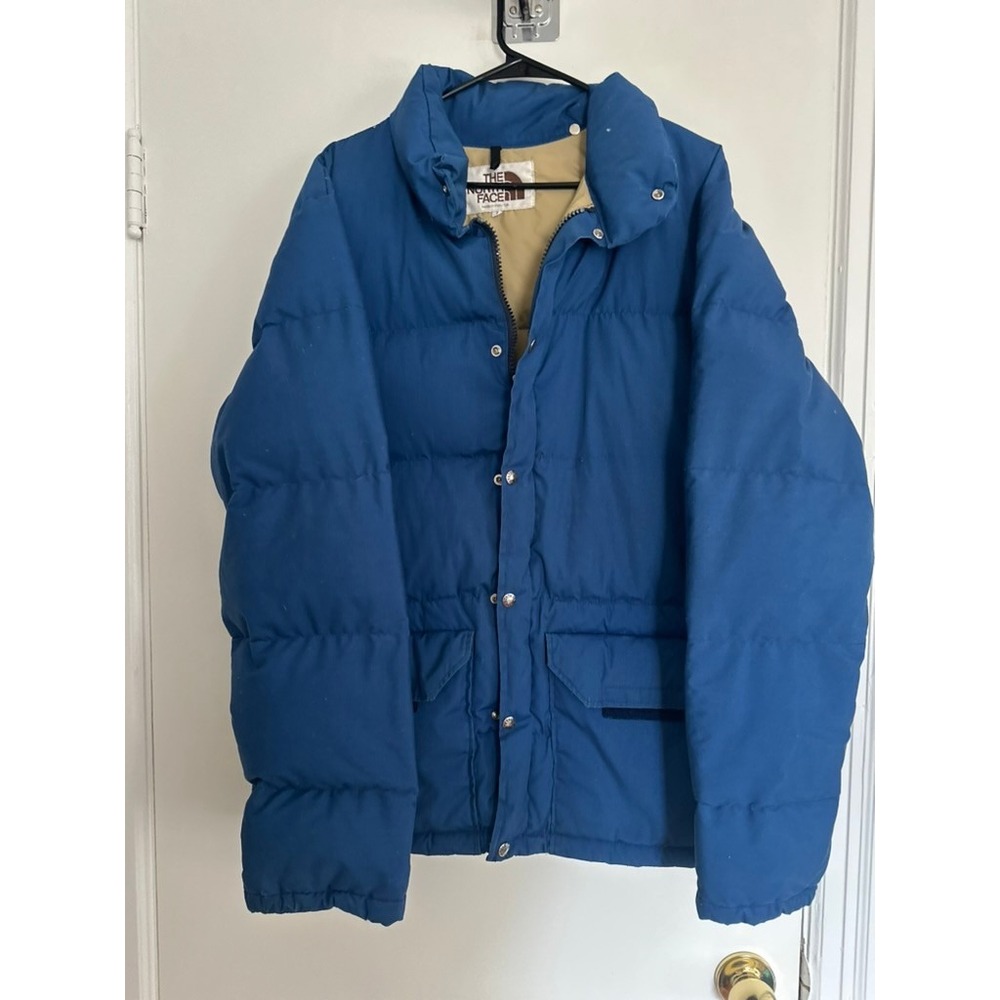 The North Face Vintage Brown Label Puffer Parka chore Jacket Sz:L Blue Down USA